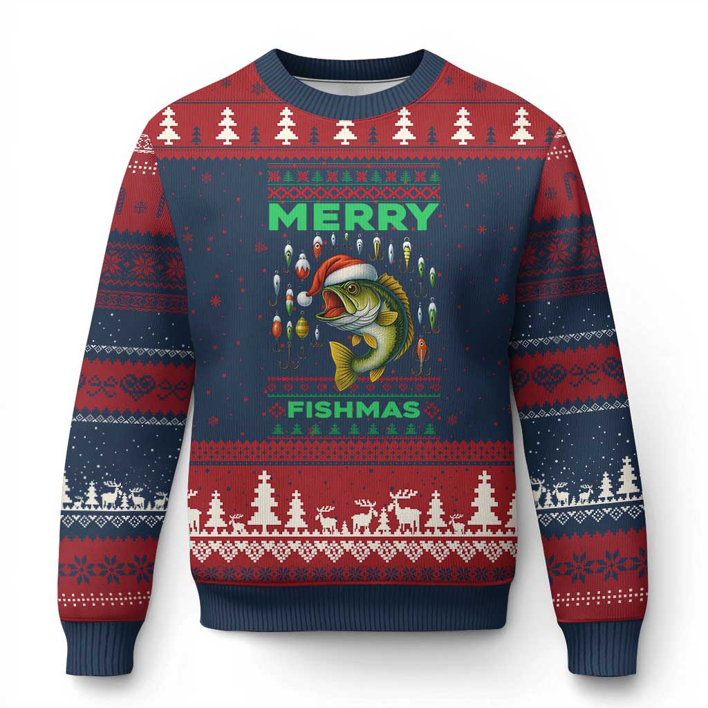 Funny Merry Fishmas Ugly Sweater Ugly Christmas Sweater Fisherman Xmas Gift TS12 Navy Red Print Your Wear
