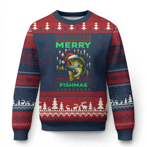 Funny Merry Fishmas Ugly Sweater Ugly Christmas Sweater Fisherman Xmas Gift TS12 Navy Red Print Your Wear