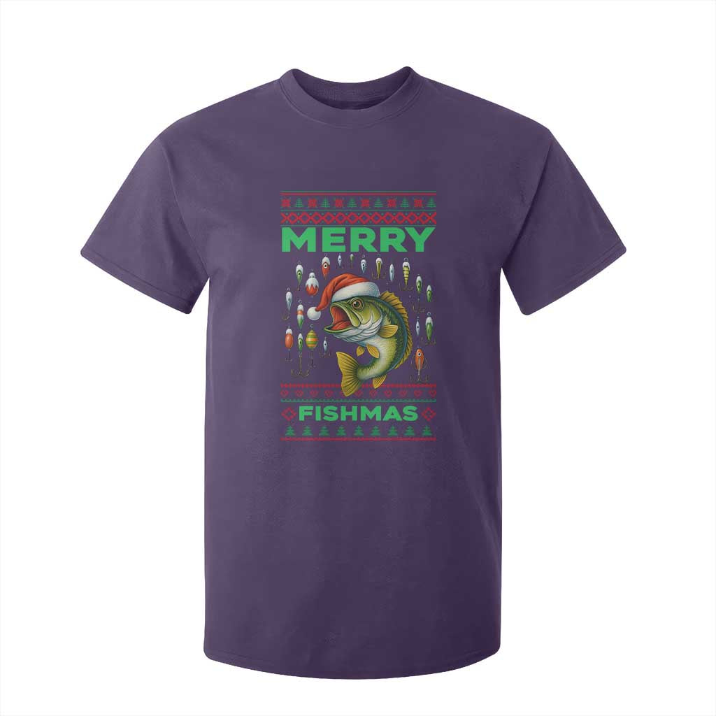 Funny Merry Fishmas Ugly Sweater T Shirt For Kid Fisherman Christmas Gift TS12 Purple Print Your Wear