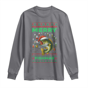 Funny Merry Fishmas Ugly Sweater Long Sleeve Shirt Fisherman Christmas Gift TS12 Charcoal Print Your Wear