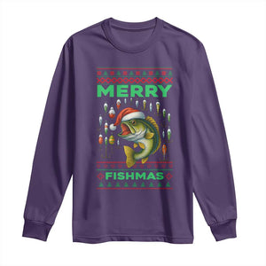 Funny Merry Fishmas Ugly Sweater Long Sleeve Shirt Fisherman Christmas Gift TS12 Purple Print Your Wear