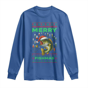 Funny Merry Fishmas Ugly Sweater Long Sleeve Shirt Fisherman Christmas Gift TS12 Royal Blue Print Your Wear
