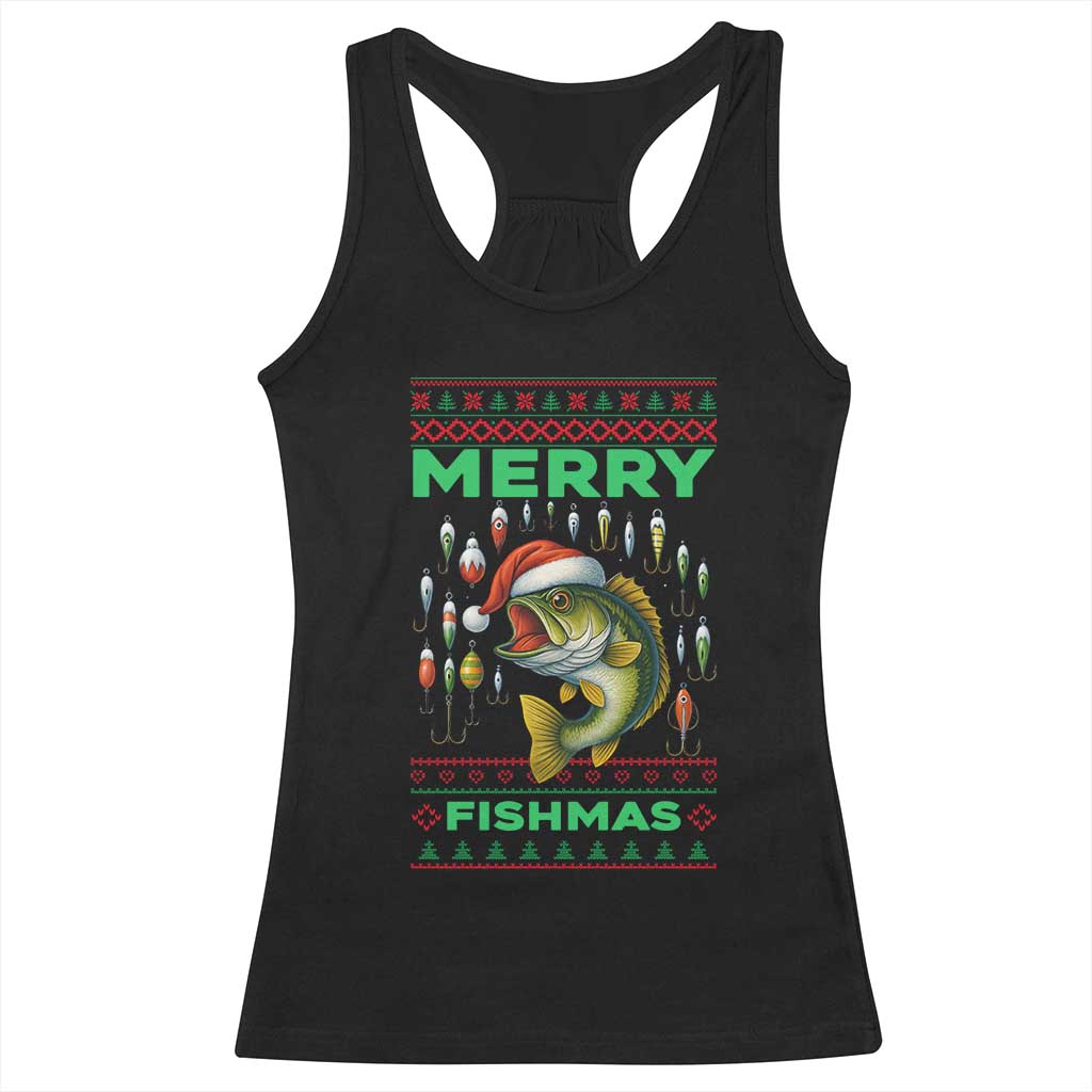 Funny Merry Fishmas Ugly Sweater Racerback Tank Top Fisherman Christmas Gift TS12 Black Print Your Wear