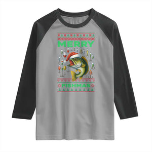 Funny Merry Fishmas Ugly Sweater Raglan Shirt Fisherman Christmas Gift TS12 Sport Gray Black Print Your Wear
