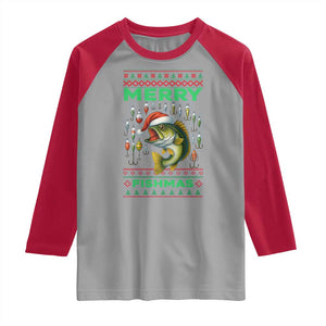 Funny Merry Fishmas Ugly Sweater Raglan Shirt Fisherman Christmas Gift TS12 Sport Gray Red Print Your Wear