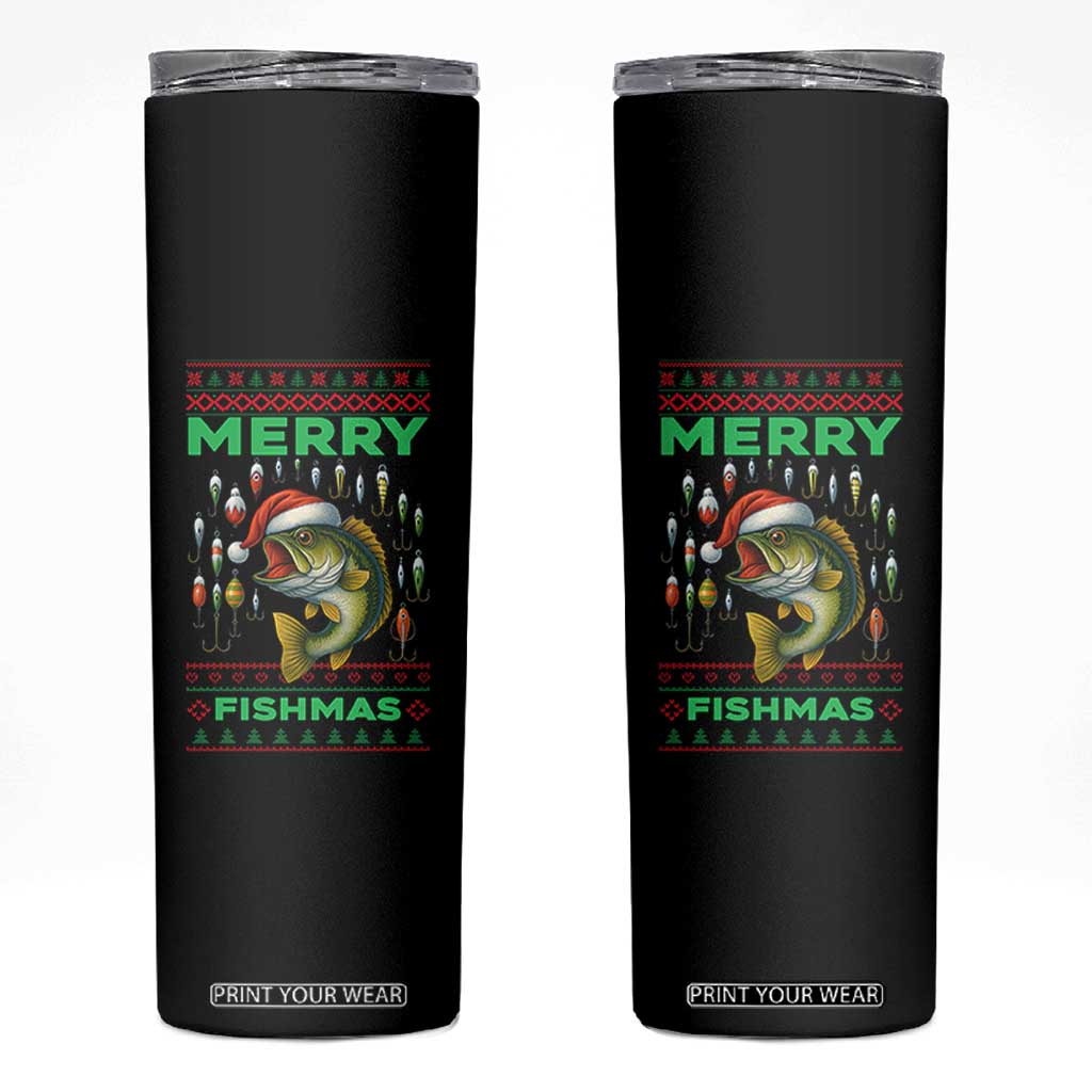 Funny Merry Fishmas Ugly Sweater Skinny Tumbler Fisherman Christmas Gift TS12 Black Print Your Wear