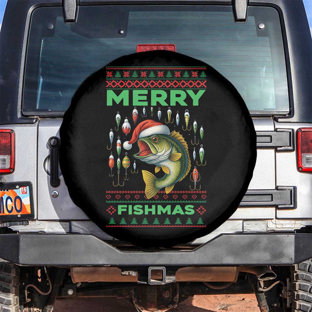 Funny Merry Fishmas Ugly Sweater Spare Tire Cover Fisherman Christmas Gift TS12 No hole Black Print Your Wear