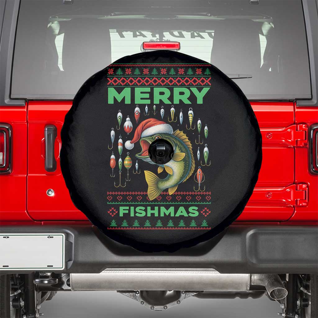 Funny Merry Fishmas Ugly Sweater Spare Tire Cover Fisherman Christmas Gift TS12 Black Print Your Wear