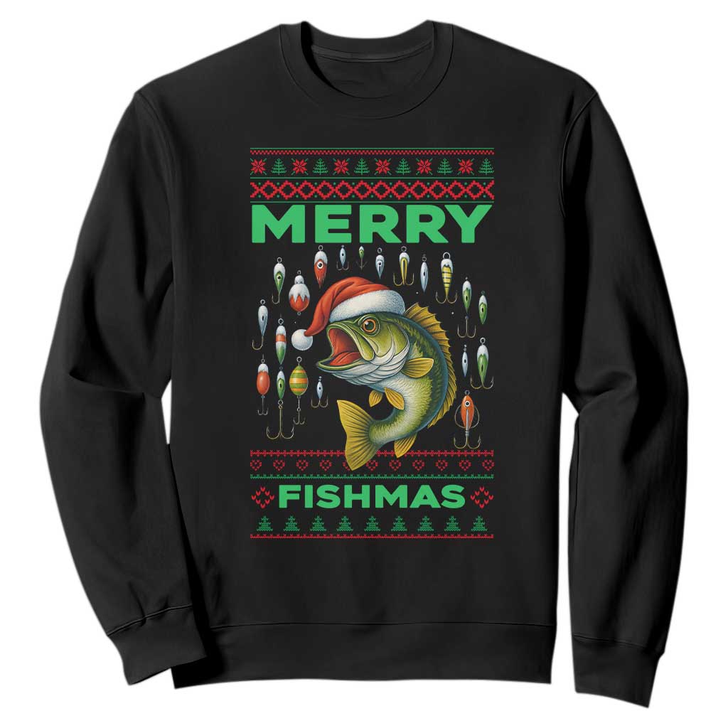 Funny Merry Fishmas Ugly Sweater Sweatshirt Fisherman Christmas Gift TS12 Black Print Your Wear