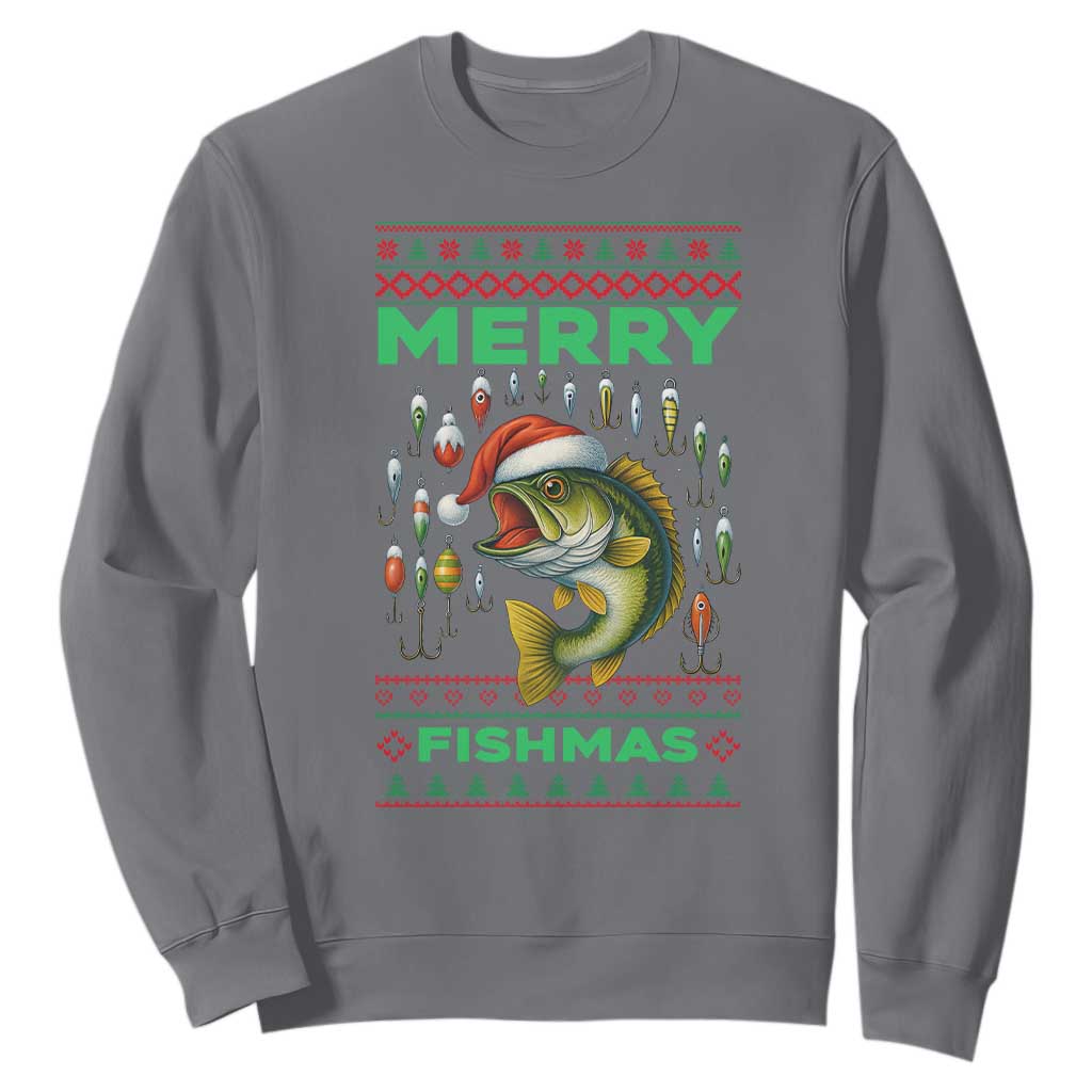 Funny Merry Fishmas Ugly Sweater Sweatshirt Fisherman Christmas Gift TS12 Charcoal Print Your Wear
