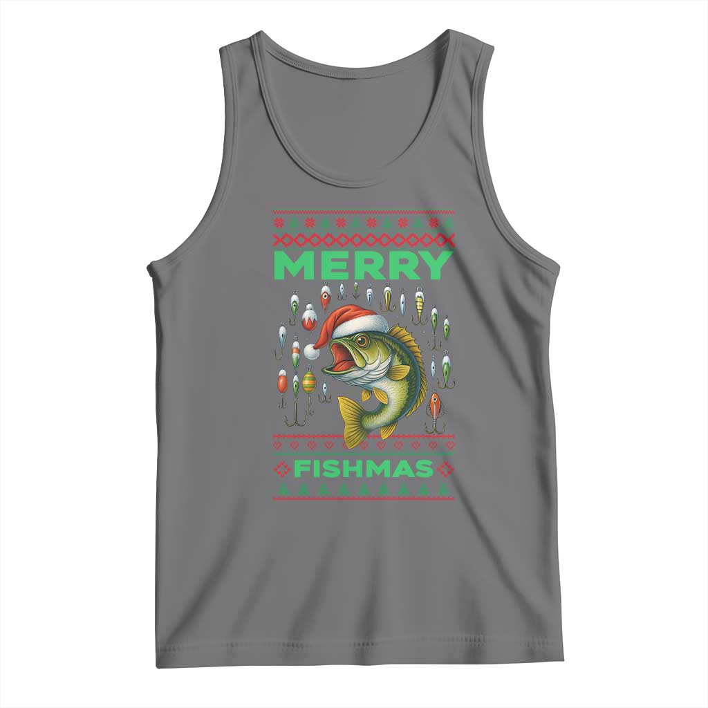 Funny Merry Fishmas Ugly Sweater Tank Top Fisherman Christmas Gift TS12 Black Heather Print Your Wear