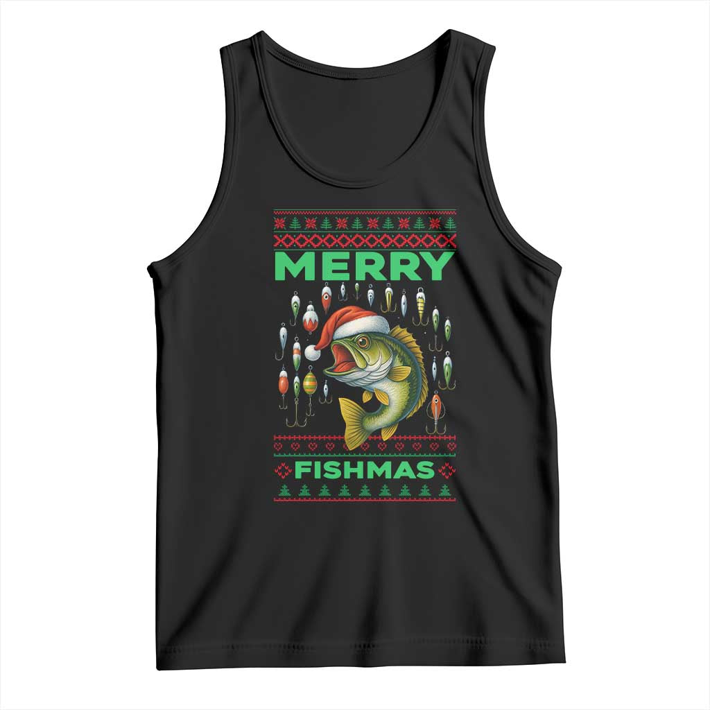 Funny Merry Fishmas Ugly Sweater Tank Top Fisherman Christmas Gift TS12 Black Print Your Wear