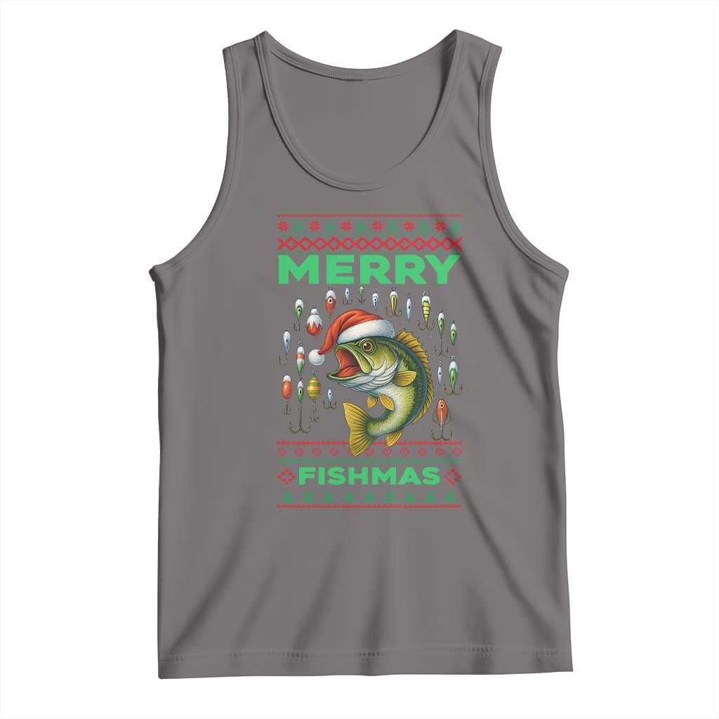 Funny Merry Fishmas Ugly Sweater Tank Top Fisherman Christmas Gift TS12 Deep Heather Print Your Wear