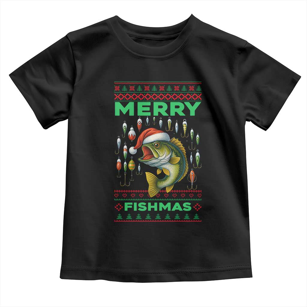Funny Merry Fishmas Ugly Sweater Toddler T Shirt Fisherman Christmas Gift TS12 Black Print Your Wear