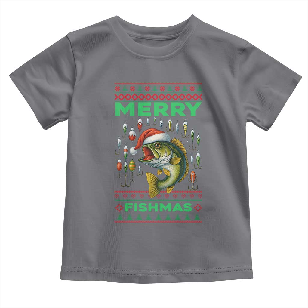 Funny Merry Fishmas Ugly Sweater Toddler T Shirt Fisherman Christmas Gift TS12 Charcoal Print Your Wear