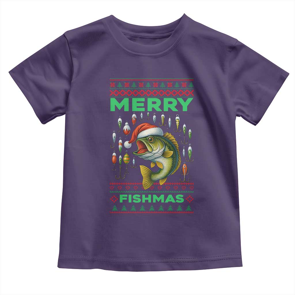 Funny Merry Fishmas Ugly Sweater Toddler T Shirt Fisherman Christmas Gift TS12 Purple Print Your Wear