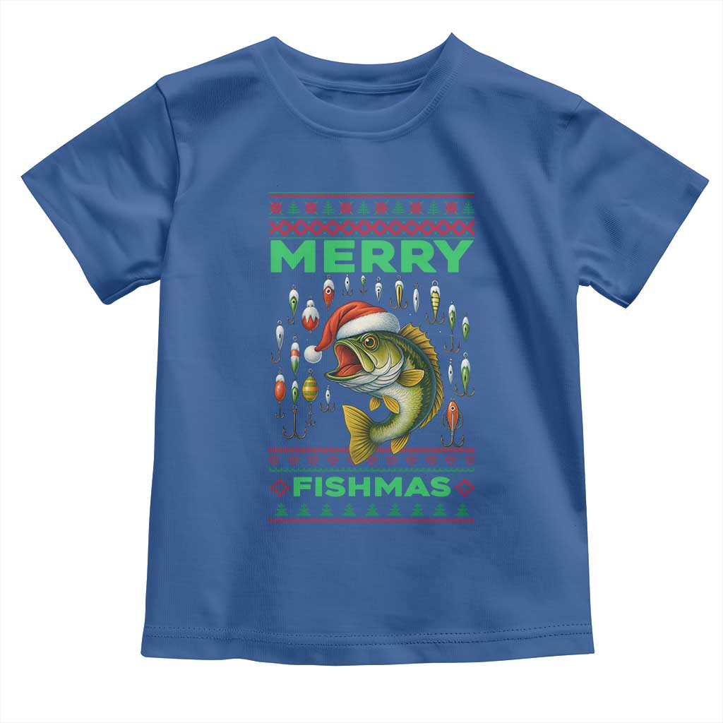 Funny Merry Fishmas Ugly Sweater Toddler T Shirt Fisherman Christmas Gift TS12 Royal Blue Print Your Wear