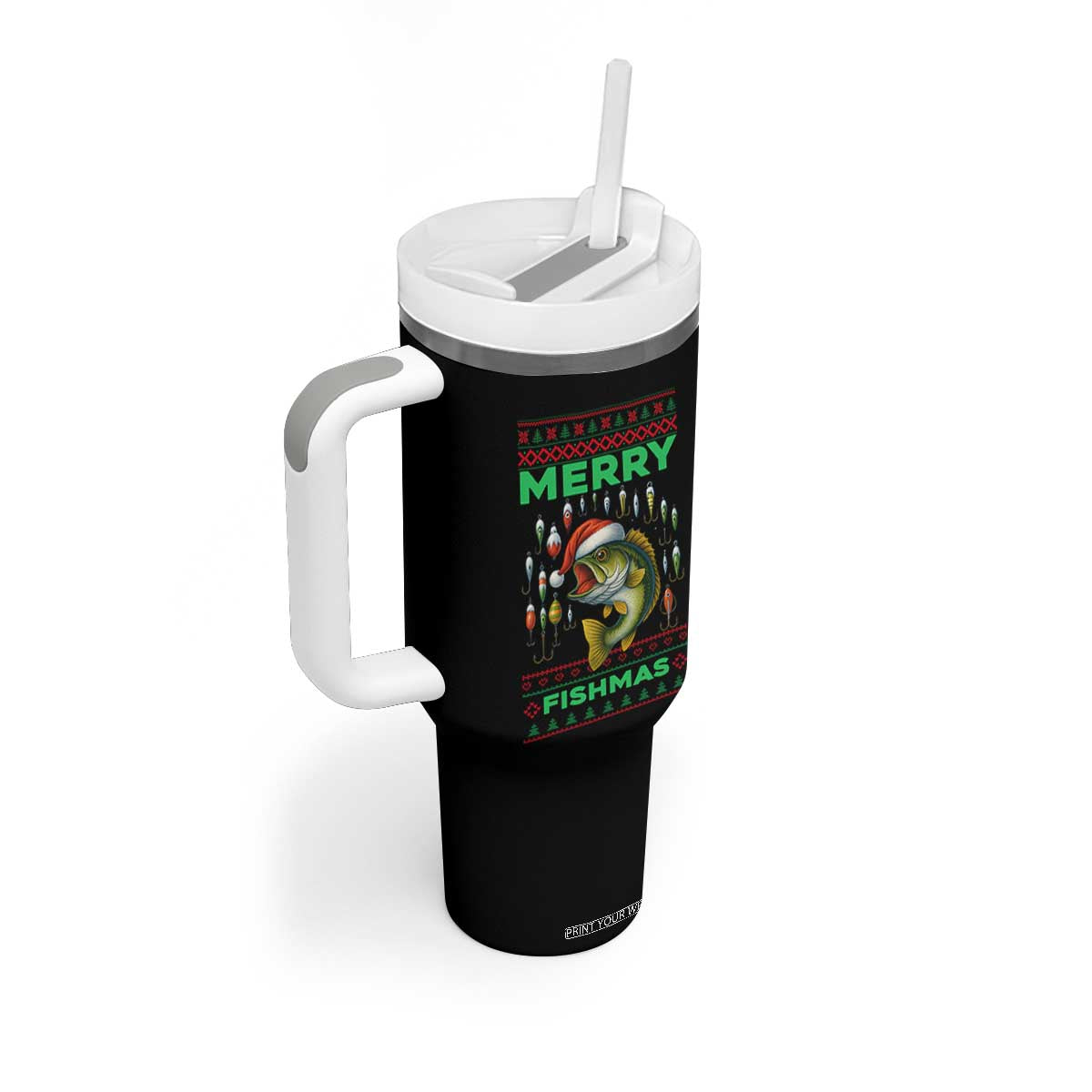 Funny Merry Fishmas Ugly Sweater Tumbler With Handle Fisherman Christmas Gift TS12 Print Your Wear