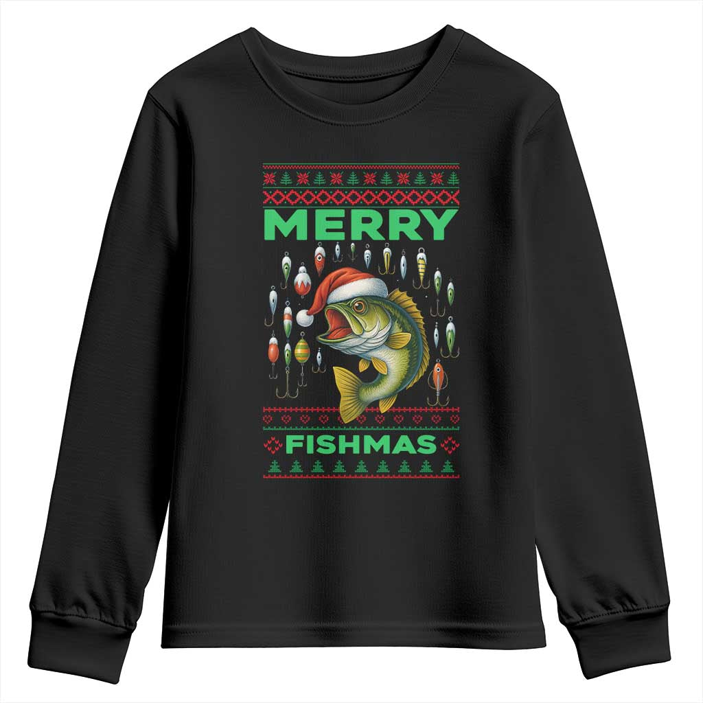 Funny Merry Fishmas Ugly Sweater Youth Sweatshirt Fisherman Christmas Gift TS12 Black Print Your Wear