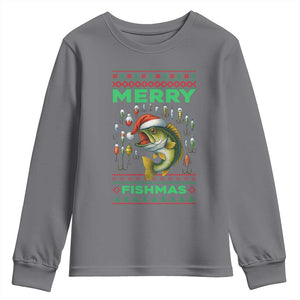 Funny Merry Fishmas Ugly Sweater Youth Sweatshirt Fisherman Christmas Gift TS12 Charcoal Print Your Wear