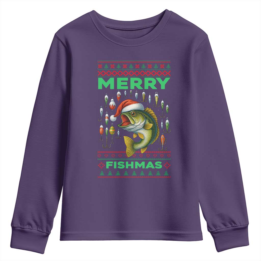Funny Merry Fishmas Ugly Sweater Youth Sweatshirt Fisherman Christmas Gift TS12 Purple Print Your Wear