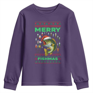 Funny Merry Fishmas Ugly Sweater Youth Sweatshirt Fisherman Christmas Gift TS12 Purple Print Your Wear