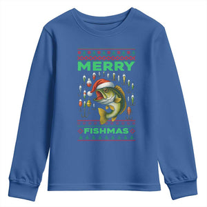Funny Merry Fishmas Ugly Sweater Youth Sweatshirt Fisherman Christmas Gift TS12 Royal Blue Print Your Wear