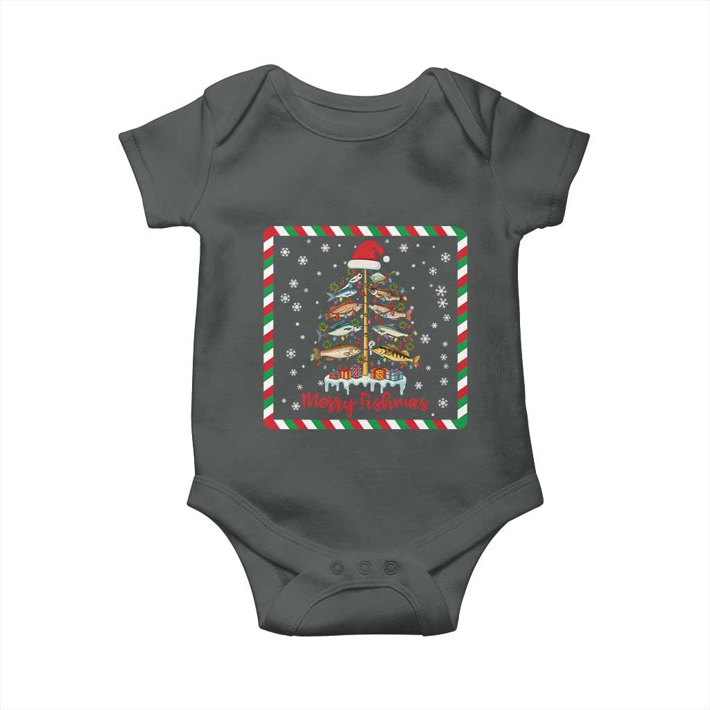 Merry Fishmas Baby Onesie Funny Xmas Fishing Lover Gift TS12 Dark Heather Print Your Wear