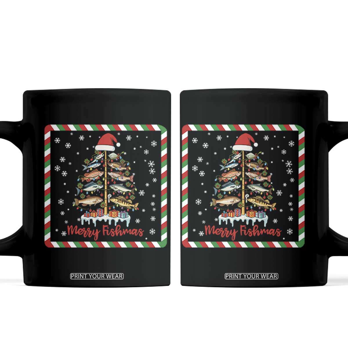 Merry Fishmas Coffee Mug Funny Xmas Fishing Lover Gift TS12 Black Print Your Wear