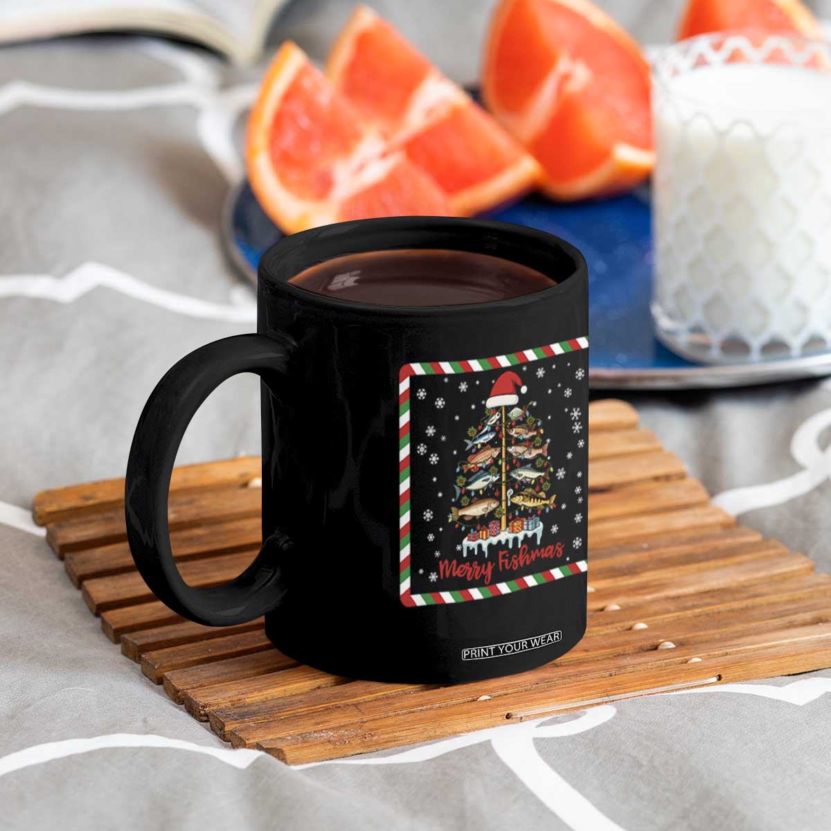 Merry Fishmas Coffee Mug Funny Xmas Fishing Lover Gift TS12 Print Your Wear
