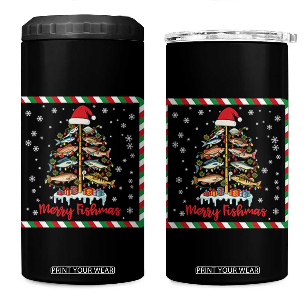 Merry Fishmas 4 in 1 Can Cooler Tumbler Funny Xmas Fishing Lover Gift TS12 One Size: 16 oz Black Print Your Wear