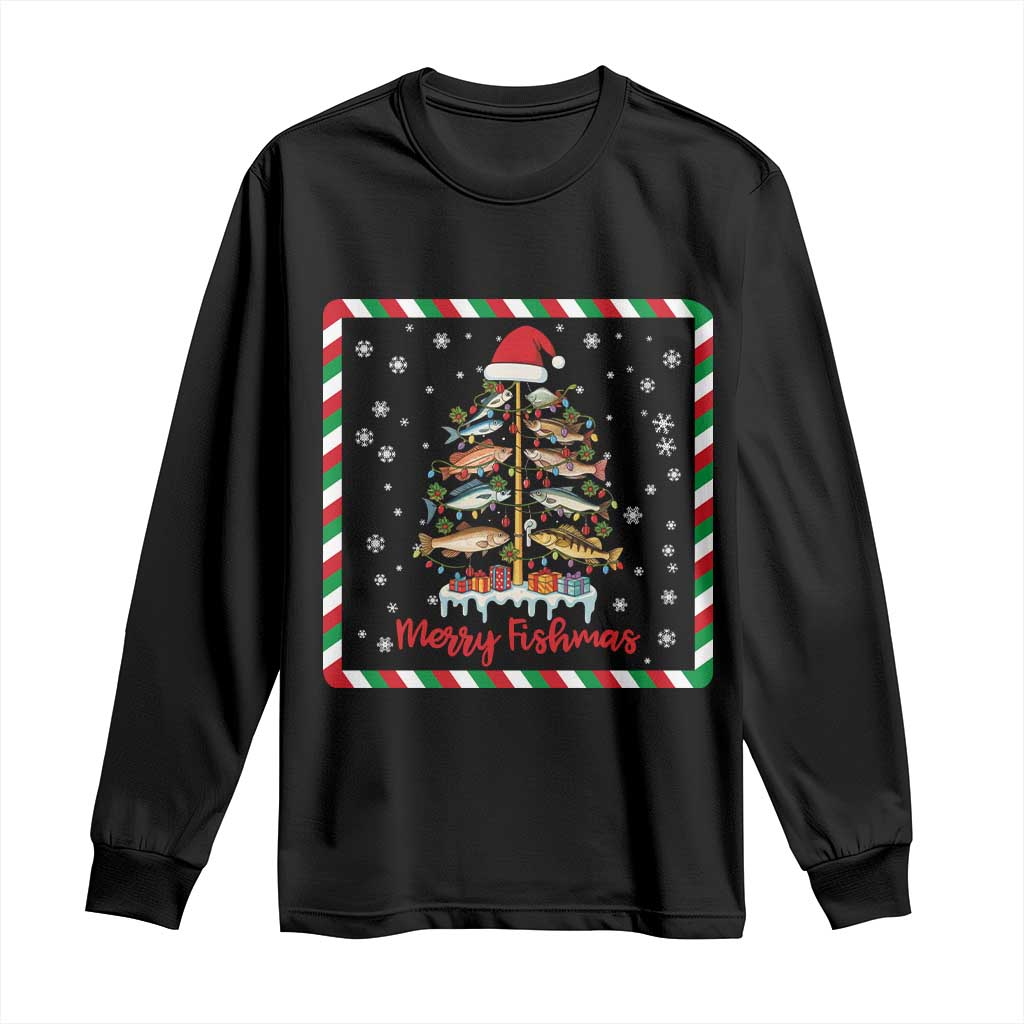 Merry Fishmas Long Sleeve Shirt Funny Xmas Fishing Lover Gift TS12 Black Print Your Wear