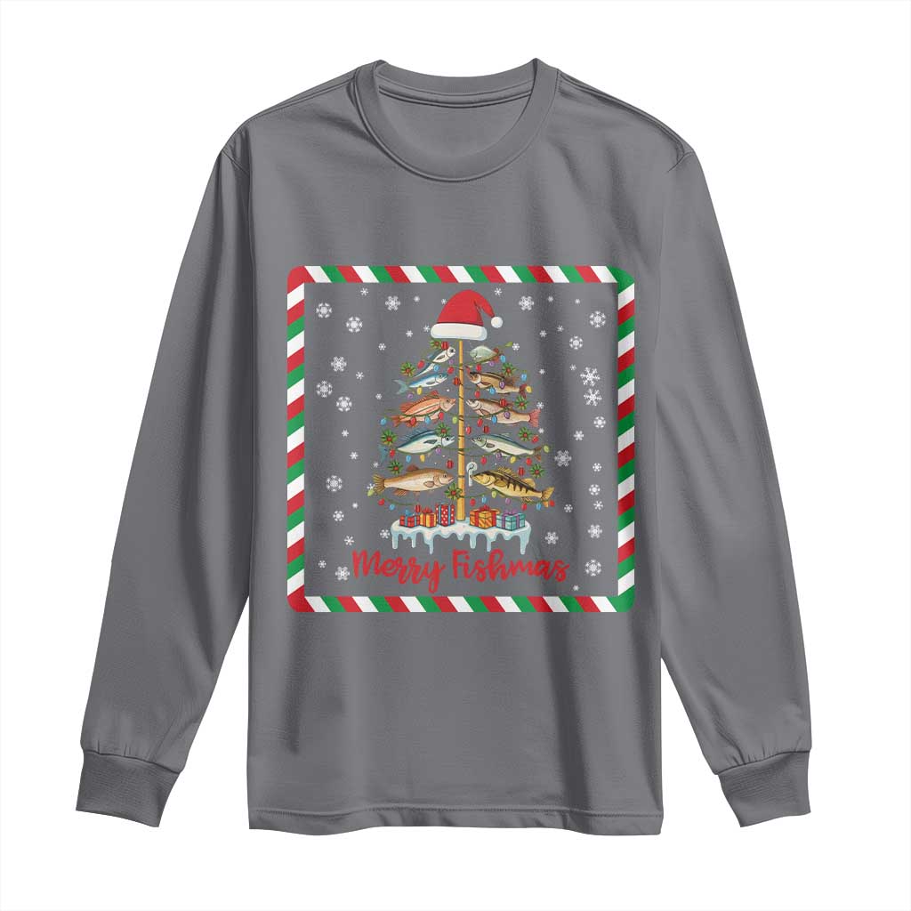 Merry Fishmas Long Sleeve Shirt Funny Xmas Fishing Lover Gift TS12 Charcoal Print Your Wear
