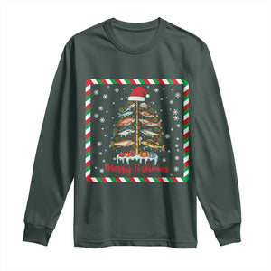 Merry Fishmas Long Sleeve Shirt Funny Xmas Fishing Lover Gift TS12 Dark Forest Green Print Your Wear