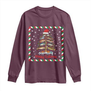 Merry Fishmas Long Sleeve Shirt Funny Xmas Fishing Lover Gift TS12 Maroon Print Your Wear