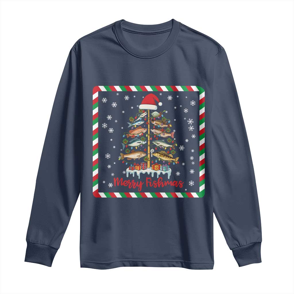 Merry Fishmas Long Sleeve Shirt Funny Xmas Fishing Lover Gift TS12 Navy Print Your Wear