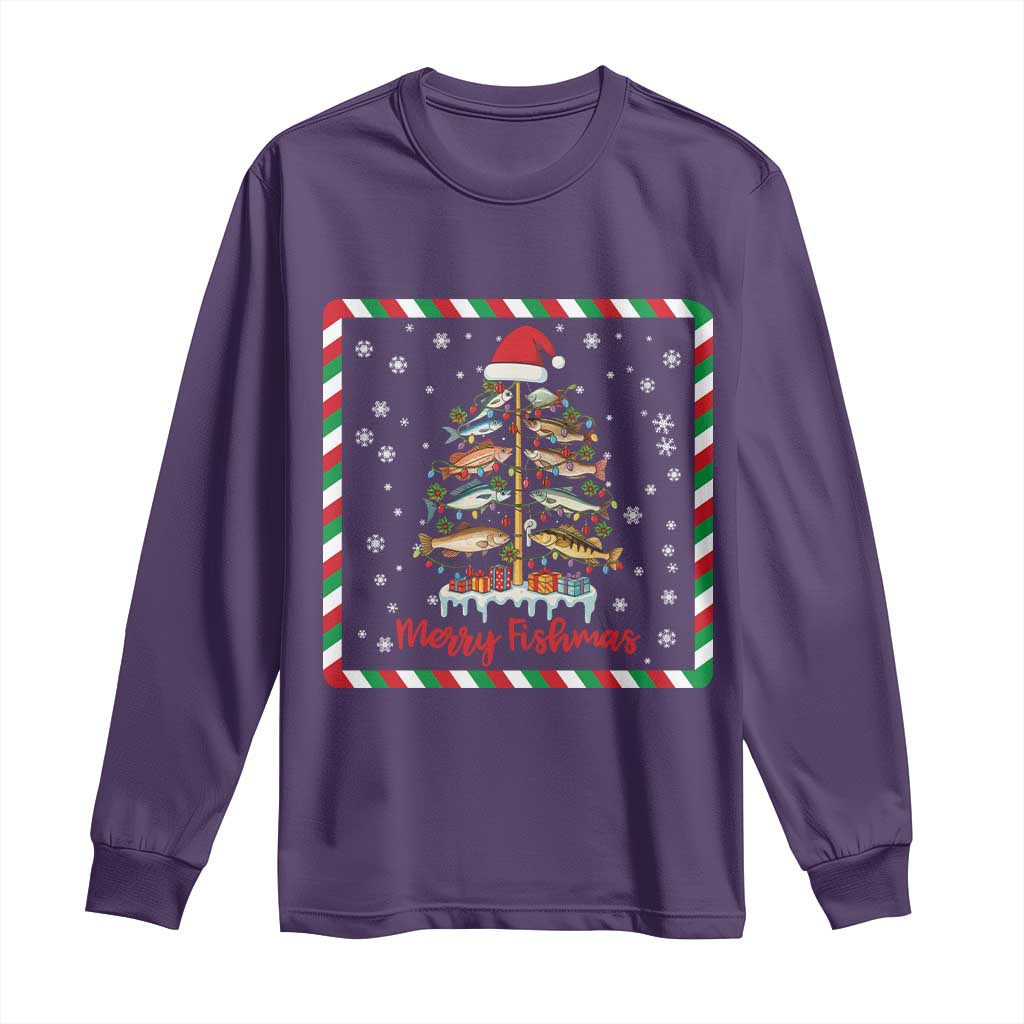 Merry Fishmas Long Sleeve Shirt Funny Xmas Fishing Lover Gift TS12 Purple Print Your Wear