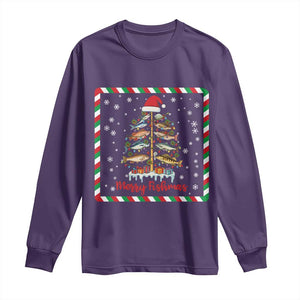 Merry Fishmas Long Sleeve Shirt Funny Xmas Fishing Lover Gift TS12 Purple Print Your Wear