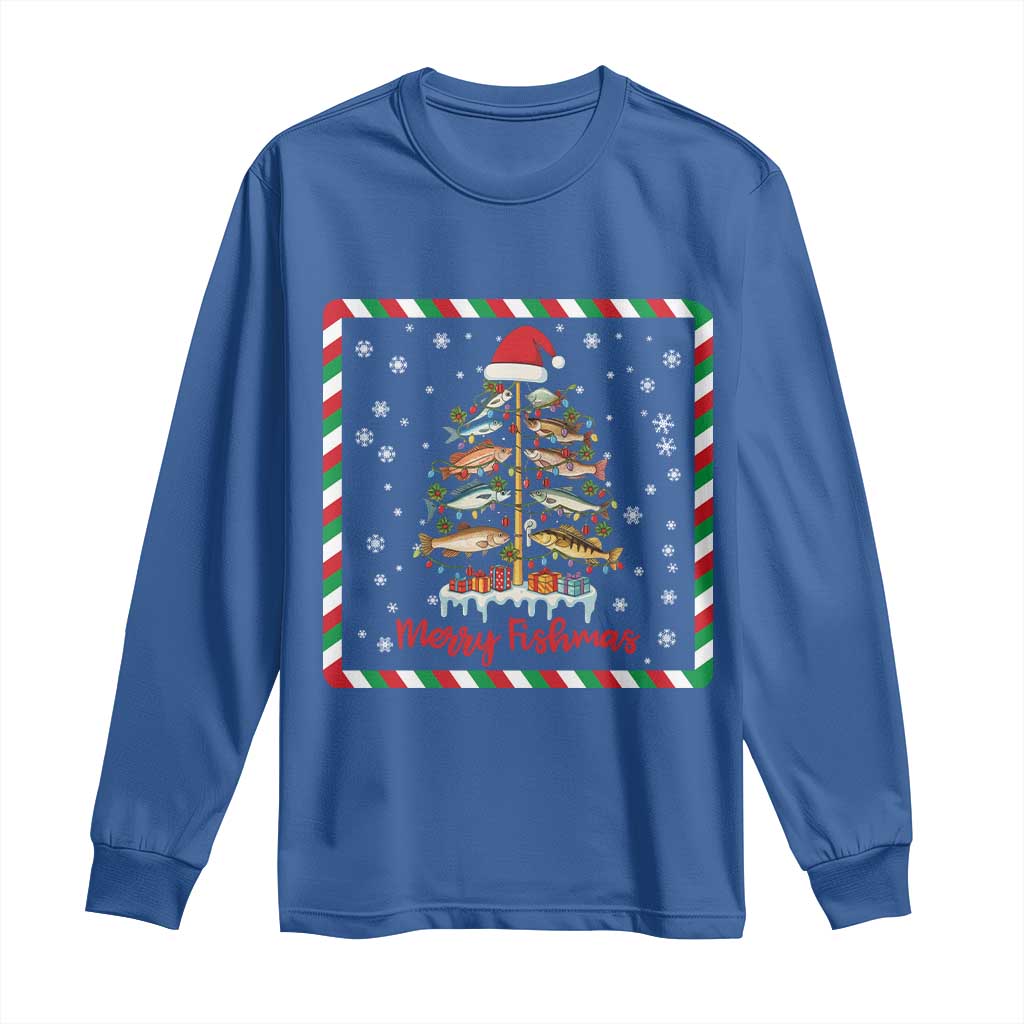Merry Fishmas Long Sleeve Shirt Funny Xmas Fishing Lover Gift TS12 Royal Blue Print Your Wear