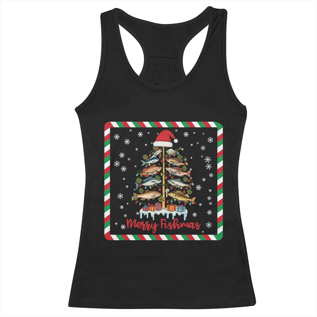 Merry Fishmas Racerback Tank Top Funny Xmas Fishing Lover Gift TS12 Black Print Your Wear
