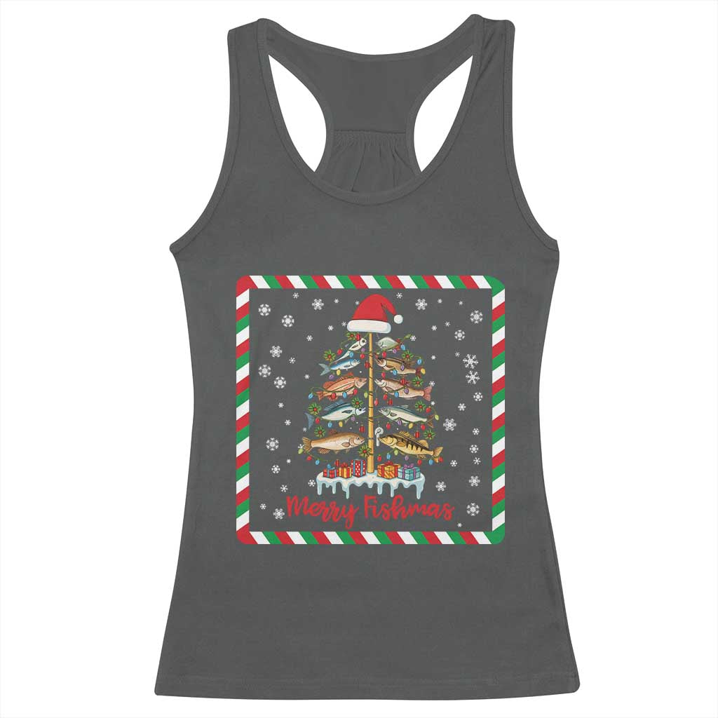 Merry Fishmas Racerback Tank Top Funny Xmas Fishing Lover Gift TS12 Dark Heather Print Your Wear