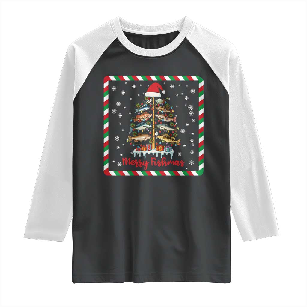 Merry Fishmas Raglan Shirt Funny Xmas Fishing Lover Gift TS12 Black White Print Your Wear