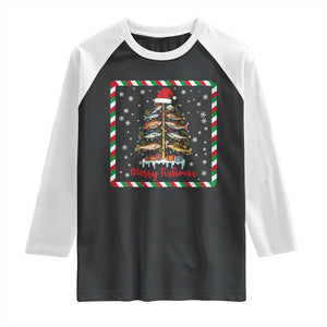 Merry Fishmas Raglan Shirt Funny Xmas Fishing Lover Gift TS12 Black White Print Your Wear