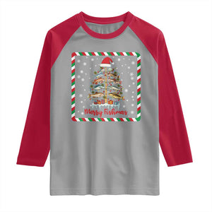 Merry Fishmas Raglan Shirt Funny Xmas Fishing Lover Gift TS12 Sport Gray Red Print Your Wear