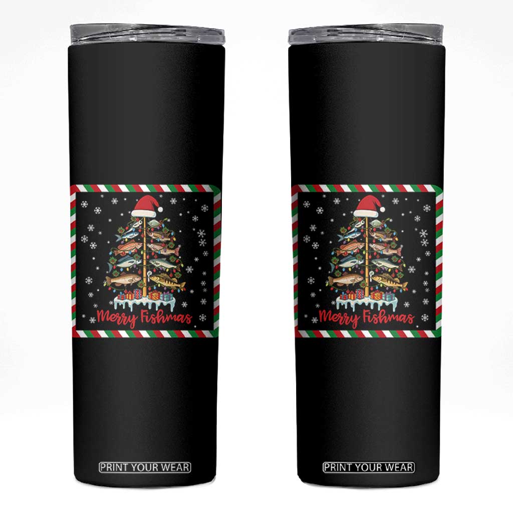 Merry Fishmas Skinny Tumbler Funny Xmas Fishing Lover Gift TS12 Black Print Your Wear
