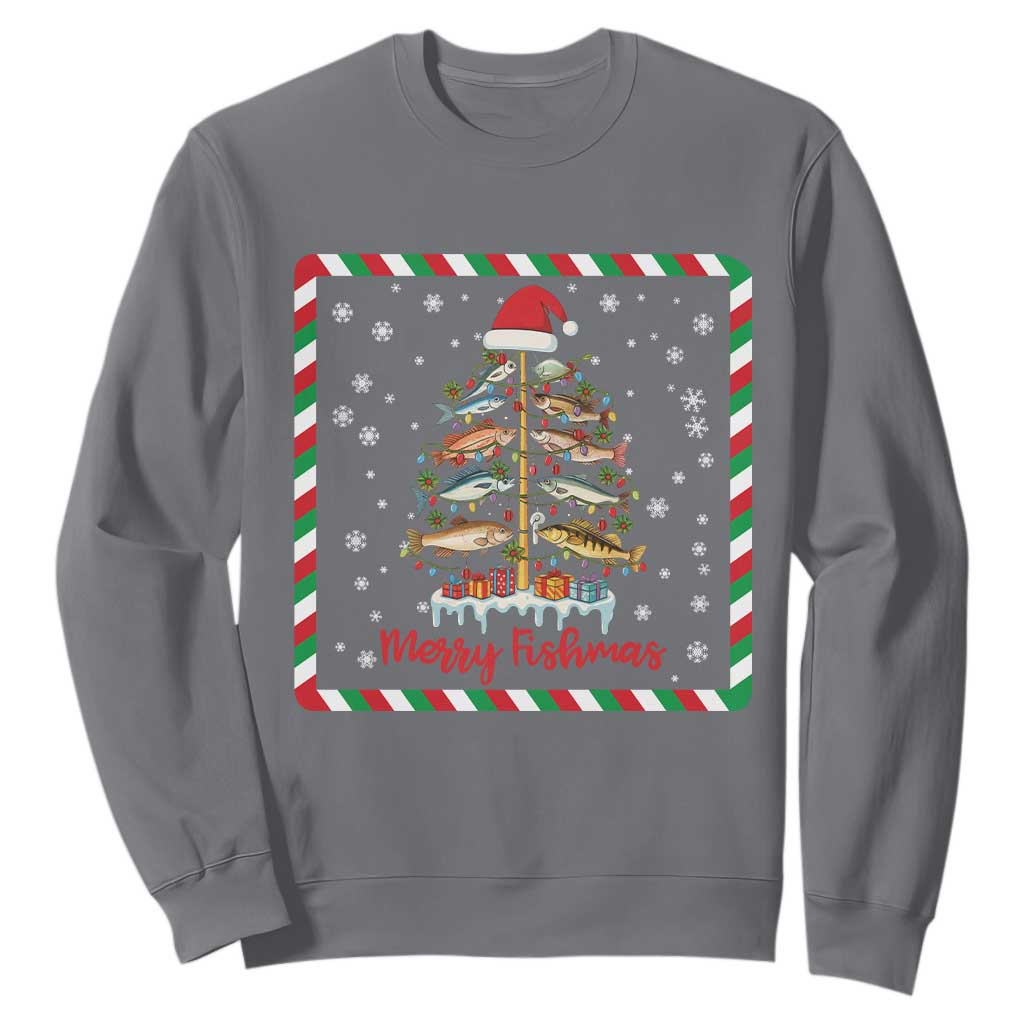 Merry Fishmas Sweatshirt Funny Xmas Fishing Lover Gift TS12 Charcoal Print Your Wear