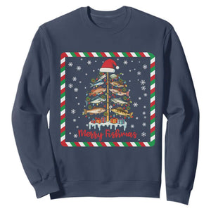 Merry Fishmas Sweatshirt Funny Xmas Fishing Lover Gift TS12 Navy Print Your Wear