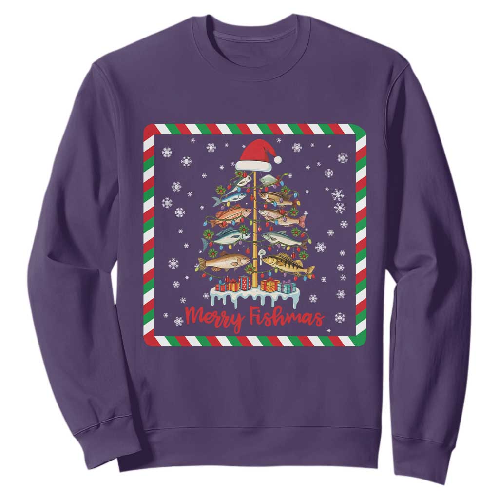 Merry Fishmas Sweatshirt Funny Xmas Fishing Lover Gift TS12 Purple Print Your Wear