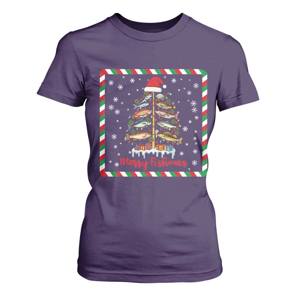 Merry Fishmas T Shirt For Women Funny Xmas Fishing Lover Gift TS12 Purple Print Your Wear