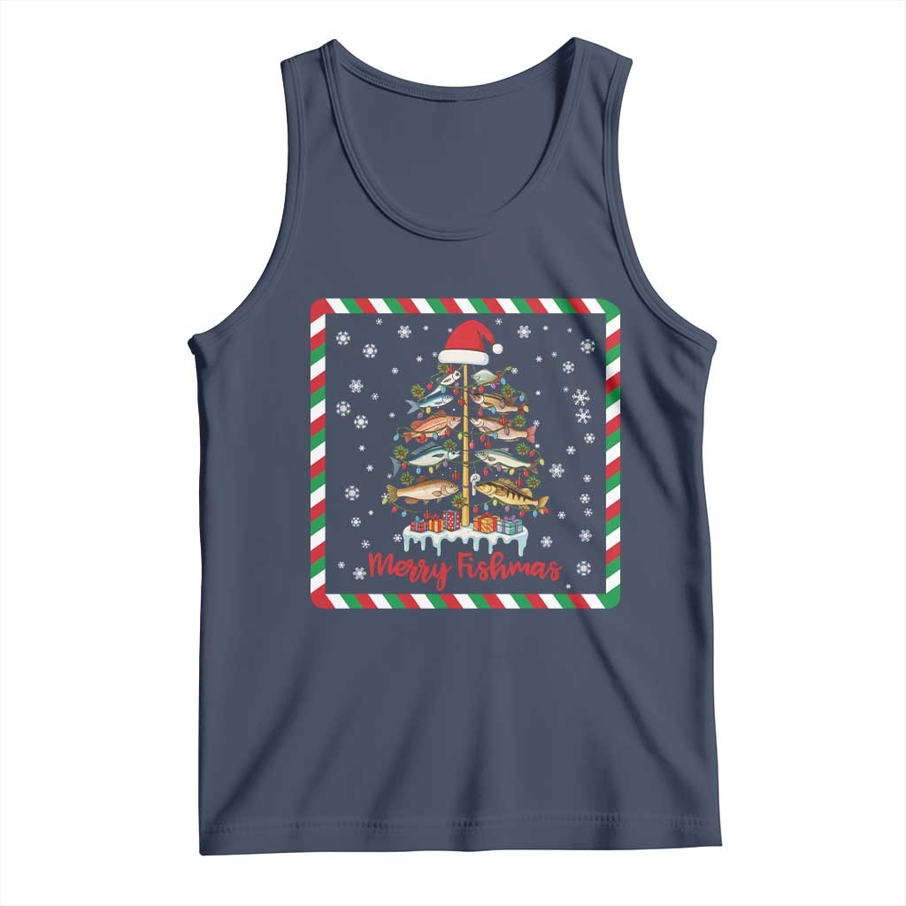 Merry Fishmas Tank Top Funny Xmas Fishing Lover Gift TS12 Navy Print Your Wear